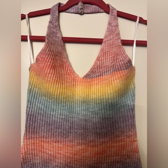 SOLD Beginning Boutique Cloud Nine Halter Mini Dress Rainbow - Picture 3 of 13